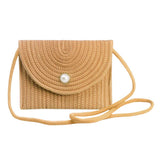 Solid Color With Pearl Button Straw Micro Crossbody Bag