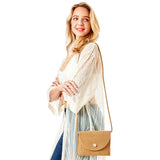 Solid Color With Pearl Button Straw Micro Crossbody Bag