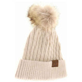 Solid Honey Comb Fur Pom C.C Beanie