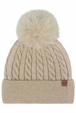 C.C Cable Knit Pattern Pom and Cuff Beanie Hat