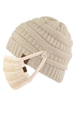 C.C Ribbed Knit Beanie With Mask Button