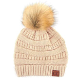 C.C Solid Ribbed Knit Beanie with Pom