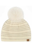 C.C Stripe Stitches with Sequin Angora Pom Beanie Winter Hat