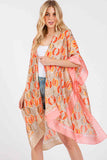 Two Tones Trim Abstract Pattern Silky Feel Kimono