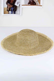 Frayed Two Tone Mixed Color Straw Floppy Hat