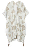 Leaf Print Two Tone Lurex Tassel Kimono