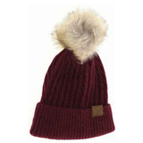 Solid Honey Comb Fur Pom C.C Beanie