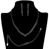 3PCS 3Rows Crystal Rhinestone Necklace Jewelry Set