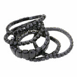 Women's 5Pcs Rectangle Round Stone Stretch Multi Layered Bracelets