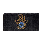 Bling Evil Eye Hamsa Hand Evening Clutch Crossbody Bag