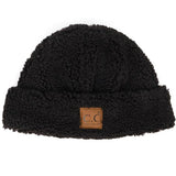 C.C Women's Sherpa Cuff Beanie with Suede Logo