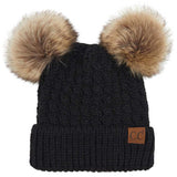 C.C Women's Double Pom All Over Cable Knit Beanie