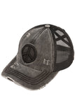 C.C Women's Peace Sign Distressed Ponytail Cap