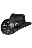 C.C Women's Western Wooden Bead Band Tea-Stain Cowboy Hat