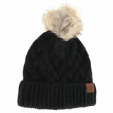 Chunky Braided Cable Knit Fur Pom C.C Beanie