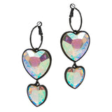 Crystal Stone Double Heart Link  Dropdown Earrings
