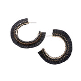 Cube Bead Embellished Raffia Hoop Earrings
