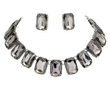 Emerald Cut Stone Link Evening Necklace Earring Set