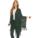 Embossed Pattern Tassel Ruana