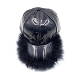 Faux Feather Trimmed Hologram Baseball Cap