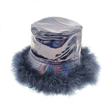 Faux Fur Trimmed Hologram Bucket Hat