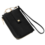 Faux Leather Basket Weave Flat Card Holder Wallet with Wristlet