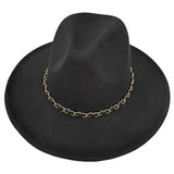 Faux Leather Braided Chain Band Pointed Fedora Hat