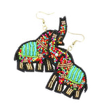 Felt Back Elephant Beaded Dangle Earrings