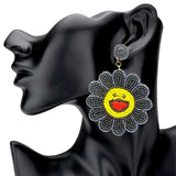 Felt Back Seed Beaded Smile Flower Dangle Earrings
