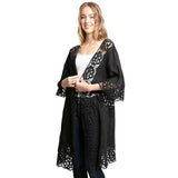 Floral Lace Trimmed Cover Up Kimono Poncho