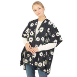 Floral Pattern Wool Blended Winter Kimono Poncho