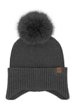 C.C Earflap Pom Knit Solid Beanie