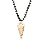 Hammered Metal Arrow Pendant Faceted Beads Long Necklace
