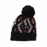 KIDS Aztec Patterned Faux Fur Pom C.C Beanie