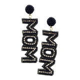 MOM Felt Back Rhinestone Beaded Message Dangle Earrings