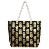 Metallic Pineapple Patterned Beach Tote Bag