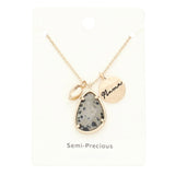 Mama Metal Disc Teardrop Semi Precious Pendant Necklace