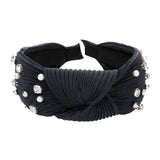 Pearl Metal Ball Round Stone Knot Burnout Pleated Headband