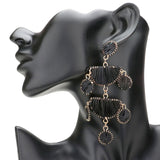 Raffia Wrapped Geometric Metal Link Dangle Earrings