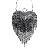 Rhinestone Fringe Heart Evening Tote Clutch Crossbody Bag