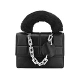 Solid Faux Fur Handle Tote Crossbody Bag