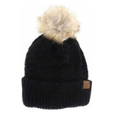 Solid Smocked Stitch Fur Pom C.C Beanie
