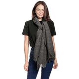 Striped Pattern Wool Mix Fringe Scarf