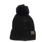 Waffle Knit Faux Fur Pom C.C Beanie