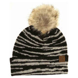Zebra Pattern Faux Fur Pom C.C Beanie