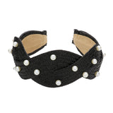 Pearl Embellished Braided Straw Headband