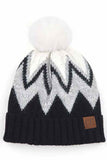 C.C Chevron Knit Beanie With Pom