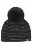 C.C Stripe Stitches with Sequin Angora Pom Beanie Winter Hat