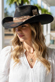 Distressed Fabric Band Rustic Cowgirl Fedora Hat