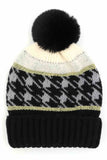 Houndstooth PomPom Beanie